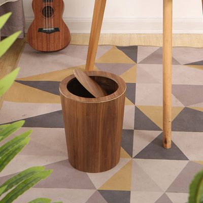 DRSFF Wooden Bathrooms Garbage Can Kitchen Large Clamshell Trash Bins Creative Round 10L Wastebasket for Living Room BedroomOffice Waste Paper Basket - Walnut Wood