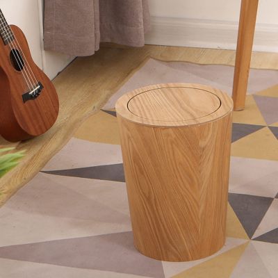 DRSFF Nordic Simple Office Wastebasket Kitchen Clamshell Rubbish Bins Wooden Large Round with Lid Garbage Can Under Desk Trash Bucket  for Bathrooms Living Room Bedroom