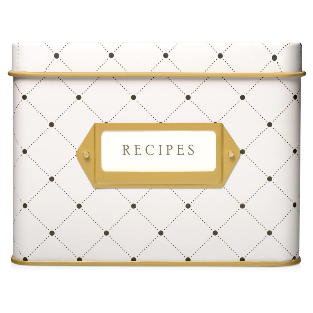Jot & Mark Decorative Recipe Tin Box for Recipe Cards, Greeting Card Holder | Holds Hundreds of 4 x 6 Cards