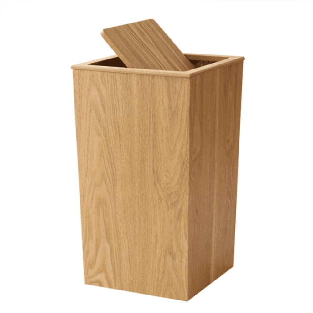 DRSFF Nordic Wooden Trash Can Square Non-Printed Flip Garbage Bin Rubbish Recycling Bins Under Desk Waste Paper Basket Hotel Lobby Meeting Rooms Storage Container (Color : A)