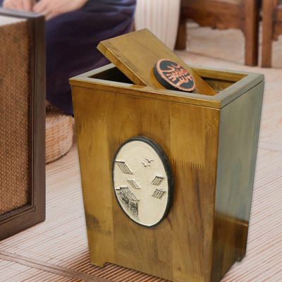 DRSFF Waste Bin - Large Size 8 L Waste Paper Basket for Bedroom, Kitchen Or Office - Creative Chinese Wooden Clamshell Trash Can for Garbage and Rubbish - Versatile Wastebasket (Color : B)