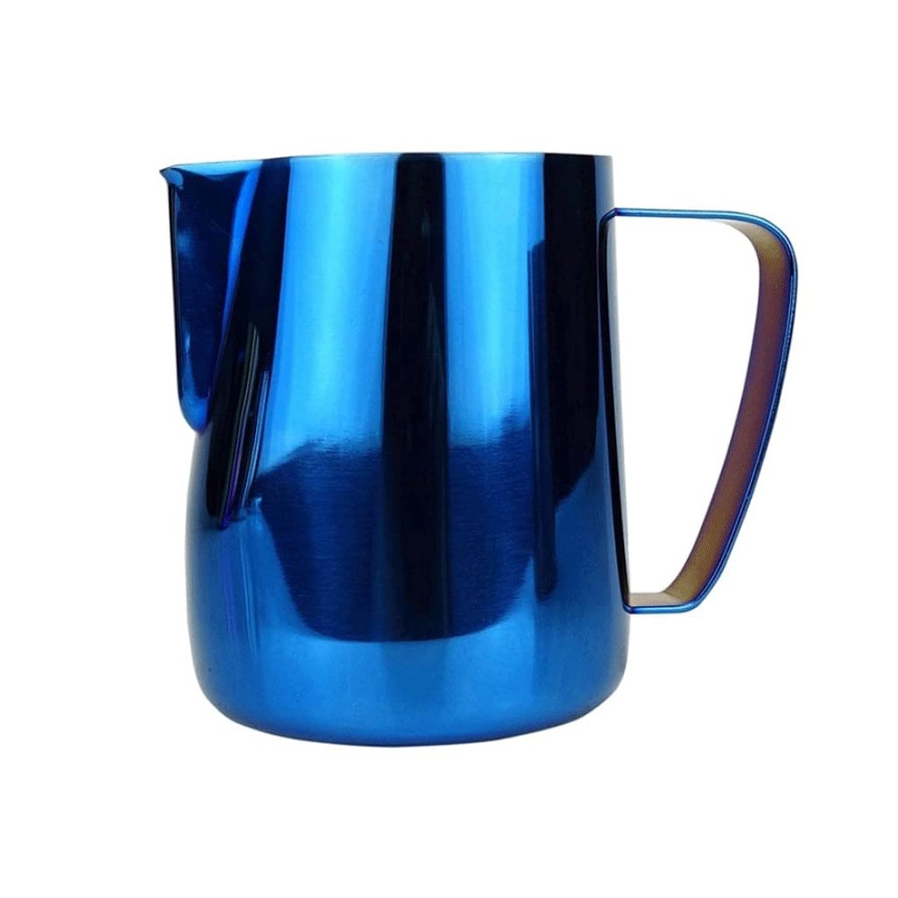 Homemade 304 Stainless Steel Milk Frothing Pitcher 12oz/20.3oz Milk Frothers Teflon Coated Stainless Steel Coffee Jug Pull flower (Color : Blue, Size : 600ml)