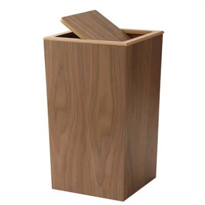 DRSFF Nordic Wooden Trash Can Simple Non-Printed Garbage Bin Square Flip Trash Recycling Bins Under Desk Storage Container Hotel Lobby Meeting Rooms Waste Paper Basket (Color : B)
