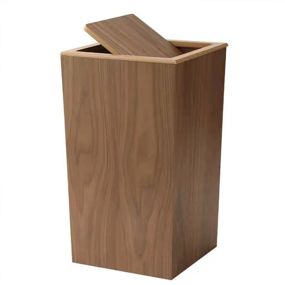 DRSFF Nordic Wooden Trash Can Simple Non-Printed Garbage Bin Square Flip Trash Recycling Bins Under Desk Storage Container Hotel Lobby Meeting Rooms Waste Paper Basket (Color : B)