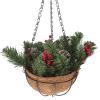 Pre-Lit Artificial Christmas Hanging Basket, 17.7 Inches, Decorated with Frosted Pine Cones and Berry Clusters, 30 LED Warm Lights, Ideal for Outdoor Front Porch and Garden Decorations view 1
