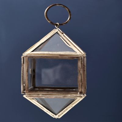 6" Small Diamond Shape Glass Hanging Candle Stand | Handmade - Iroon with Glass