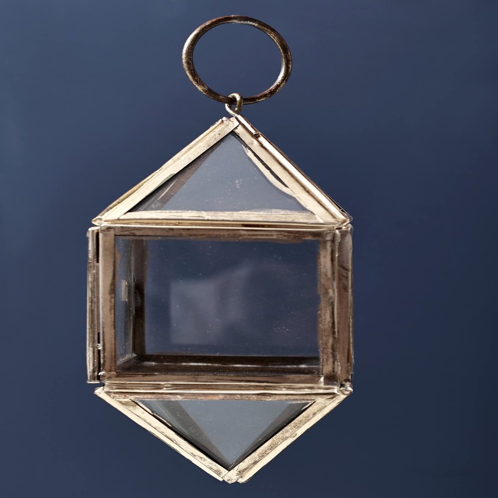 6" Small Diamond Shape Glass Hanging Candle Stand | Handmade - Iroon with Glass