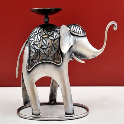 11" Handmade Decorative Elephant Candle Holder - Iron