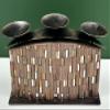 13" Handmade Wooden Candle Stand with Decorated by Glass Pieces - Wood with Iron and Glass view 1