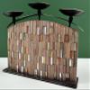 13" Handmade Wooden Candle Stand with Decorated by Glass Pieces - Wood with Iron and Glass view 2