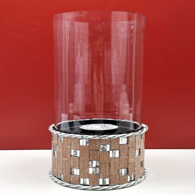 15" Glass Candle Stand | Handmade - Wood with Iron and Glass