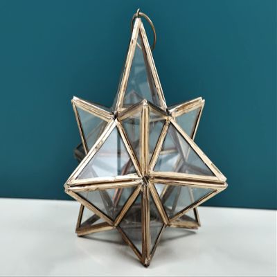 8" Star Shape Glass Hanging Candle Stand | Handmade - Iroon with Glass