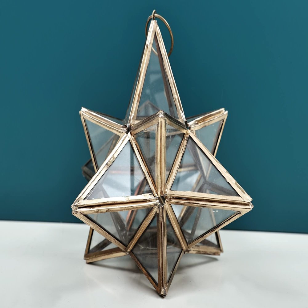 8" Star Shape Glass Hanging Candle Stand | Handmade - Iroon with Glass
