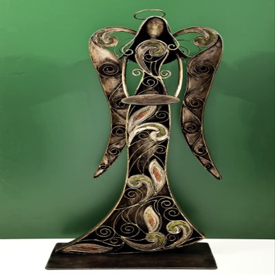 30" Handmade Angel Figurine with Candle Stand - Iron