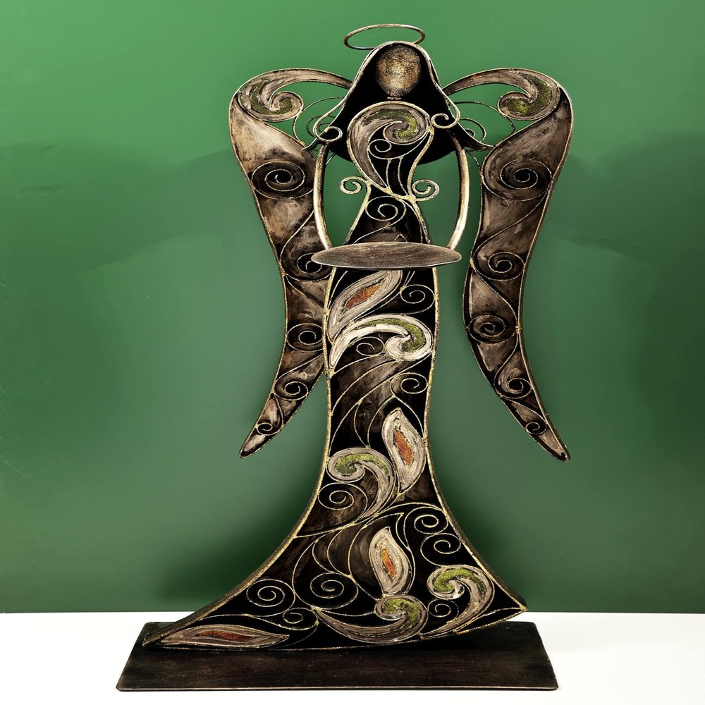30" Handmade Angel Figurine with Candle Stand - Iron