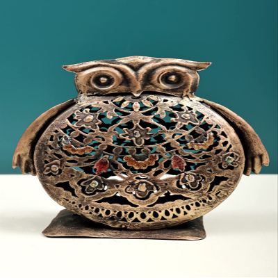 7" Owl Standing Candle Stand | Handmade - Iron