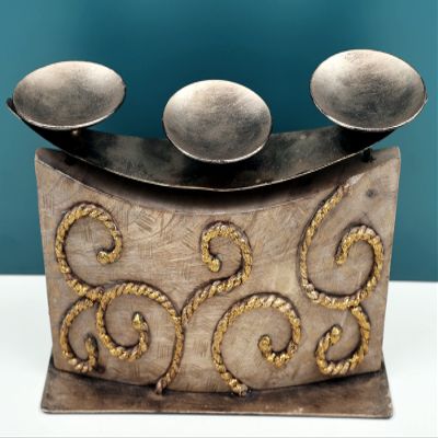 13" Handmade Decorative Wooden Candle Stand - Wood with Iron