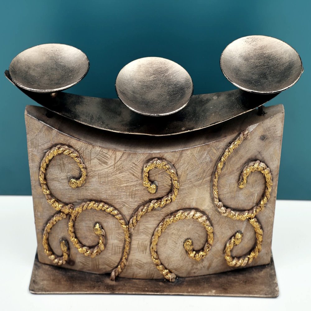 13" Handmade Decorative Wooden Candle Stand - Wood with Iron