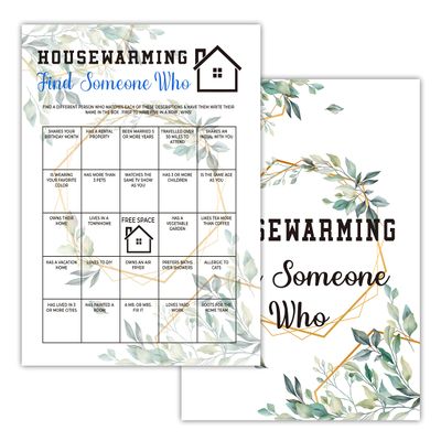 OICPYD Housewarming Party Games, Find Someone Who, Greenery New Home, New House, New Homeowner Party Games Cards, 30 Sheets Each Pack