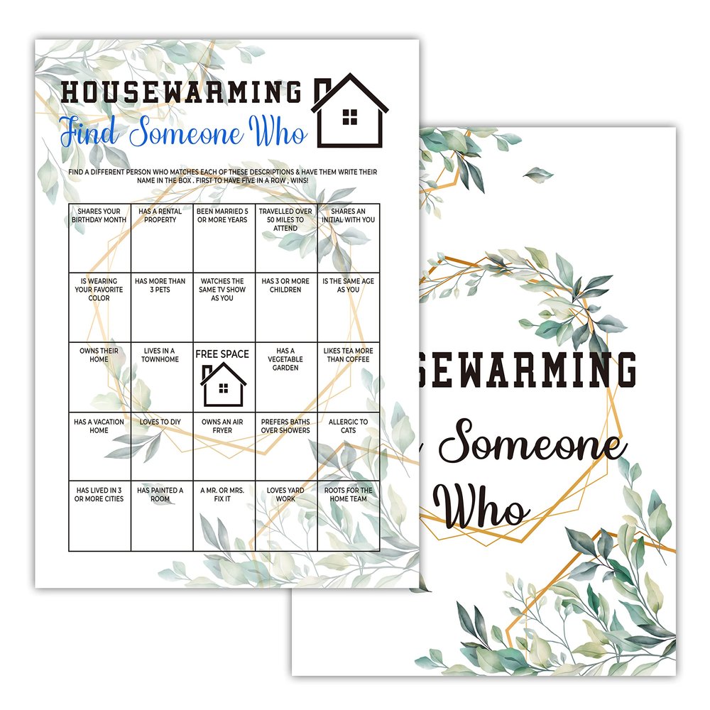 OICPYD Housewarming Party Games, Find Someone Who, Greenery New Home, New House, New Homeowner Party Games Cards, 30 Sheets Each Pack