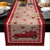 Bilagawa Valentines Day Table Runner,Happy Valentine's Day Red Truck with Roses Wood Grain Farmhouse Table Decor,Dining Table Runners for Party Decoration,13x70 Inch view 1