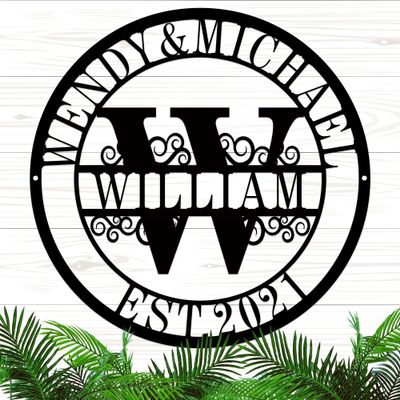 Custom Metal Sign, Last Name Sign, Outdoor Metal Art Wall Decor, Split Letter Monogram Gifts, Family Wall Art, Personalized Home Decor, Anniversary, Wedding Gifts for Couple, Newlyweds, Women