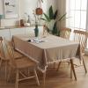 rismart Tablecloth Square Cotton Pom Pom Table Cloth Washable Camel,35.4 x 35.4 inch view 3