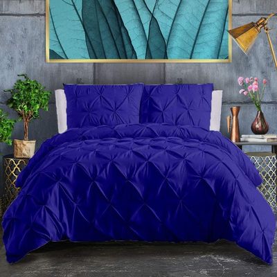 Anex Linen Cotton-1 PC Pinch Pleated Comforter with 4 Pillow Shams All-Season 5 Piece Down Alternative Comforter Set Full/Queen Size | Royal Blue Comforter/Blanket Set 500 GSM Fill Power