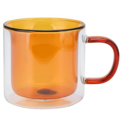 Double Wall Glass Mug, 8.5Oz Glass Coffee Mug Clear Cappuccino Cups Colorful Insulated Tea Cup with Handle for Espresso, Latte(Yellow)