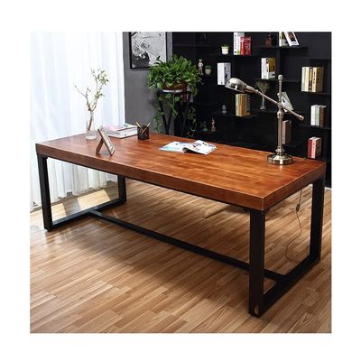Computer Desk Industrial Solid Wood Home Office Desk, Solid Reclaimed Wood Learning Table Game Table, Office Furniture with Metal Brackets (Size : 140x60x75cm)