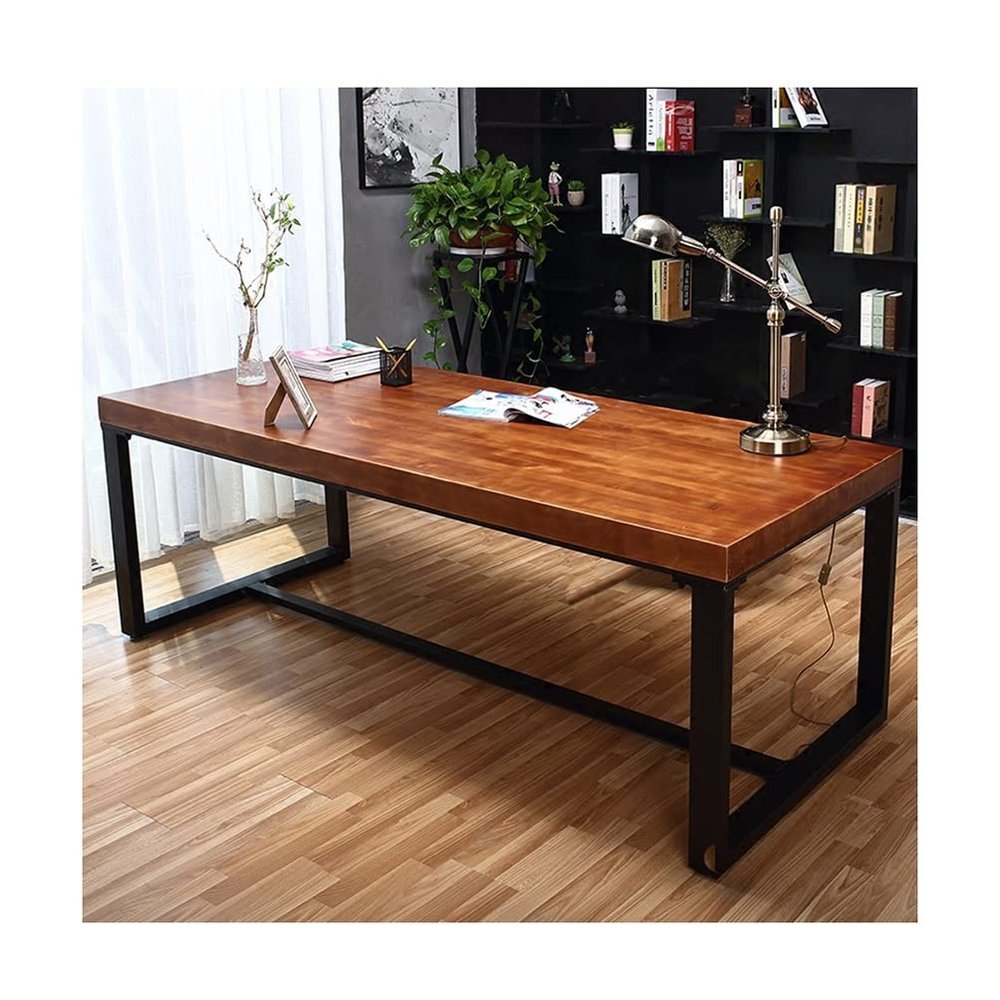 Computer Desk Industrial Solid Wood Home Office Desk, Solid Reclaimed Wood Learning Table Game Table, Office Furniture with Metal Brackets (Size : 140x60x75cm)