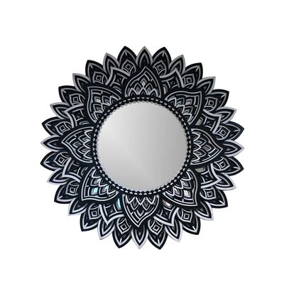 BHDecor Mirror Home Wall Decor  Multilayered Laser Cut Carved Frame Elegant Wooden Mandala Hanging MDF Panels - Rustic Handmade Contemporary Artwork Colored, 22.8 x 22.8in (58cm)