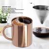 13.5oz Stainless Steel Tea Cup, Double Walled Coffee Mug Colorful Metal Camping Coffee Mug with Handle for Milk, Beer, Coffee(Rose Gold) view 2