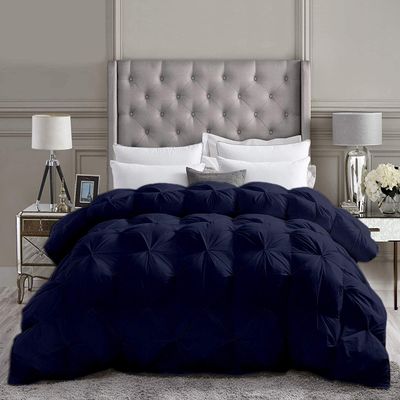 Saferay Green All-Season Luxury Pinch Pleated Pintuck Oversized King Plus Size 128 x 120 Inches Size Down Alternative Quilted Comforter 1 Comforter 1 Piece 500 GSM - Machine Washable Navy Blue