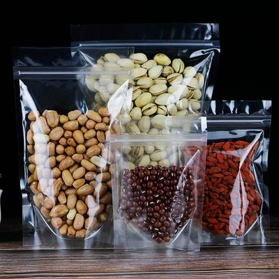 100 Pack Clear Zipper Stand Up Pouch Bag, Dry Fruit Food Packaging Bag, Moisture-Proof Transparent Sealing Bag Resealable Ziplock Snack Food Tea Pouches (5.51" x 7.87")