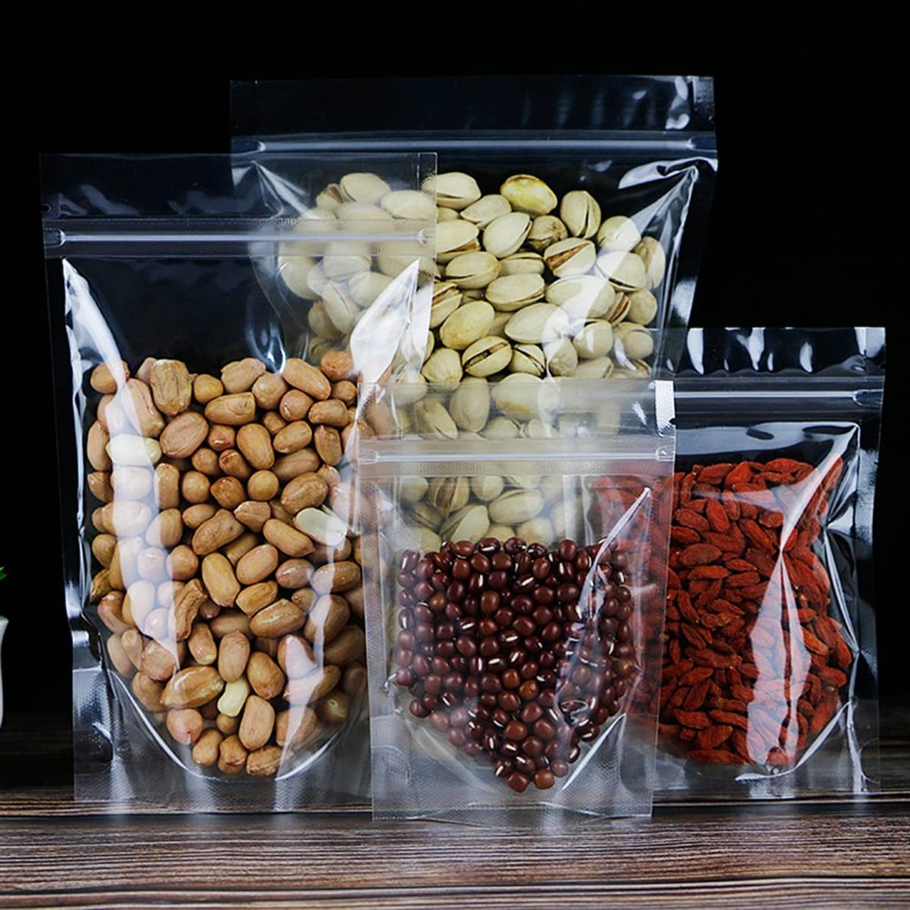 100 Pack Clear Zipper Stand Up Pouch Bag, Dry Fruit Food Packaging Bag, Moisture-Proof Transparent Sealing Bag Resealable Ziplock Snack Food Tea Pouches (5.51" x 7.87")