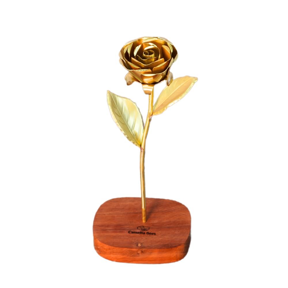 Camellia Bees Bronze Anniversary Rose Gift for 8th Wedding Anniversary, Handmade Flower for Wife Husband Couple (8th Bronze)