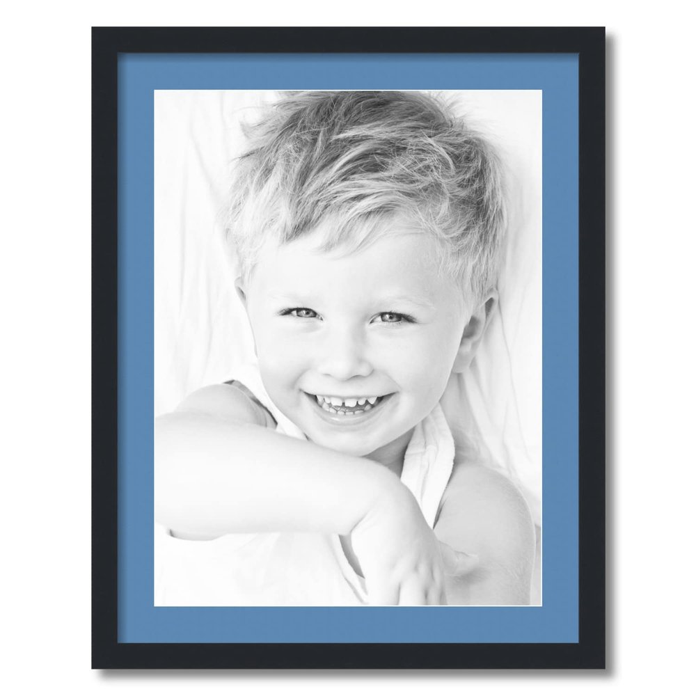 ArtToFrames 18x24 inch Satin Black Picture Frame with 2 Inch Single Liberty Blue Mat, SingleMat-FRBW26079-18x24-817