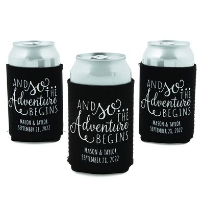 Personalized Premium Adventure Begins Neoprene Can Coolers - Party Supplies - 24 Pieces