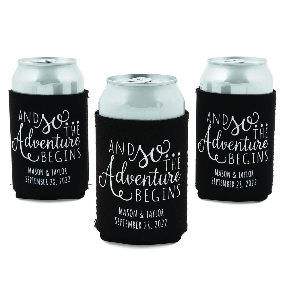 Personalized Premium Adventure Begins Neoprene Can Coolers - Party Supplies - 24 Pieces