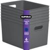 Superio Ribbed Collection - Decorative Plastic Basket Open Home Storage Bins Organizer, X-Large Grey (6 Pack) Container Boxes for Organizing Closet Storage Bins for Shelves 22 Liter/23 Quart view 1