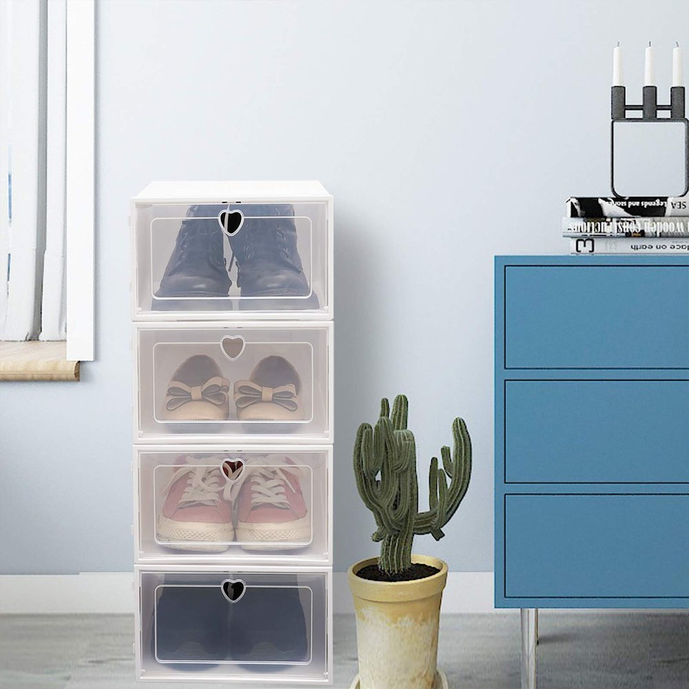 Futchoy 20 Pack Stackable Shoe Storage Box Plastic Shoe Box with Lids for Small Kit Magazines Books Shoes for Men/Women White