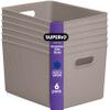 Superio Ribbed Collection - Decorative Plastic Basket Open Home Storage Bins Organizer, X-Large Taupe (6 Pack) Container Boxes for Organizing Closet Storage Bins for Shelves 22 Liter/23 Quart view 1