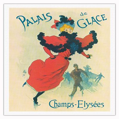 The Ice Palace (Palais de Glace) - Skating on the Champs Elyses Paris France - Vintage French Advertising Poster by Jules Chret c.1895 - Fine Art Matte Paper Print (Unframed) 20x26in