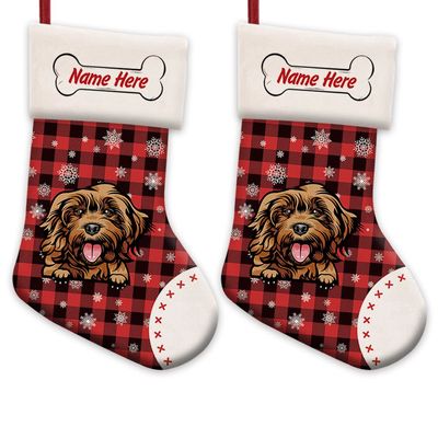 MALIHONG 2 Pack Personalized Christmas Red Buffalo Plaid Stocking with Lovely Dog Cockapoo Snowflake Home Decorations Gifts for Family 14.4"