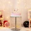 12in Dia Acrylic Chandelier Metal Round Cake Stand with Crystal Pendants and Beads, Used for Christmas Wedding Party Dessert Cake Display Stand Desktop Dcor, 16" Hight Silver Rhinestone Cake Stand view 3