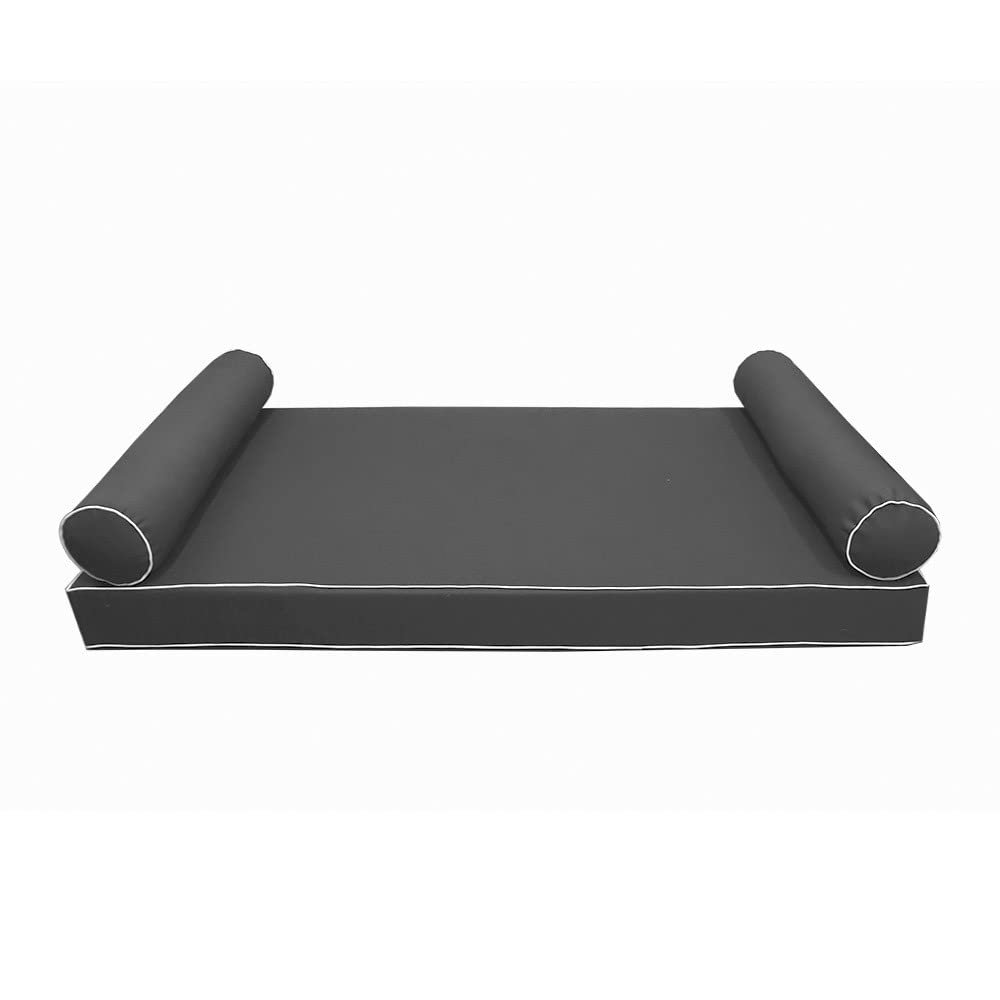 Prolinemax Style 5 - Mattress & Pillow Bolster for Outdoor Indoor Daybed Porch Swing Bed Contrast Trim Full Size AD003 | Covers ONLY |