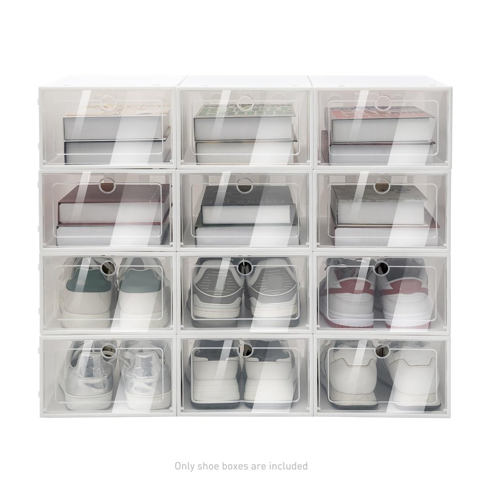 Shoe Box Shoe Can be stacked Storage-Stackable shoe box Organizer-shoe box plastic transparent shoe box side shoe display box Stackable Shoe with Clear Door for Sneakers white 13 * 9 * 5.5in (20pcs)