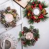 Christmas Candle Ring Small Artificial Red Berry Wreath Candle Holder Rings Centerpiece ChristmasTable Decoration (Green) view 4