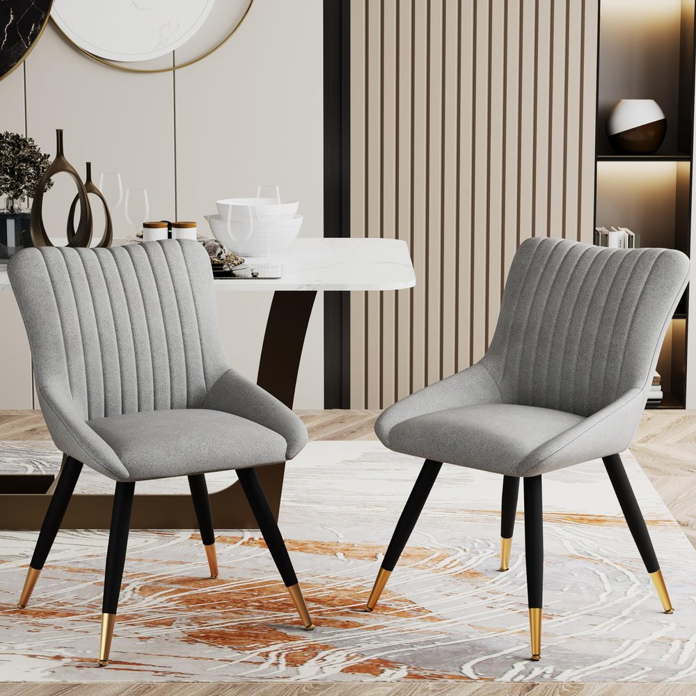 Alunaune Upholstered Grey Dining Chairs Set of 2 Modern Kitchen Chairs, Mid Century Accent Chair Faux Suede Armless Leisure Chair Living Room Desk Side Chair